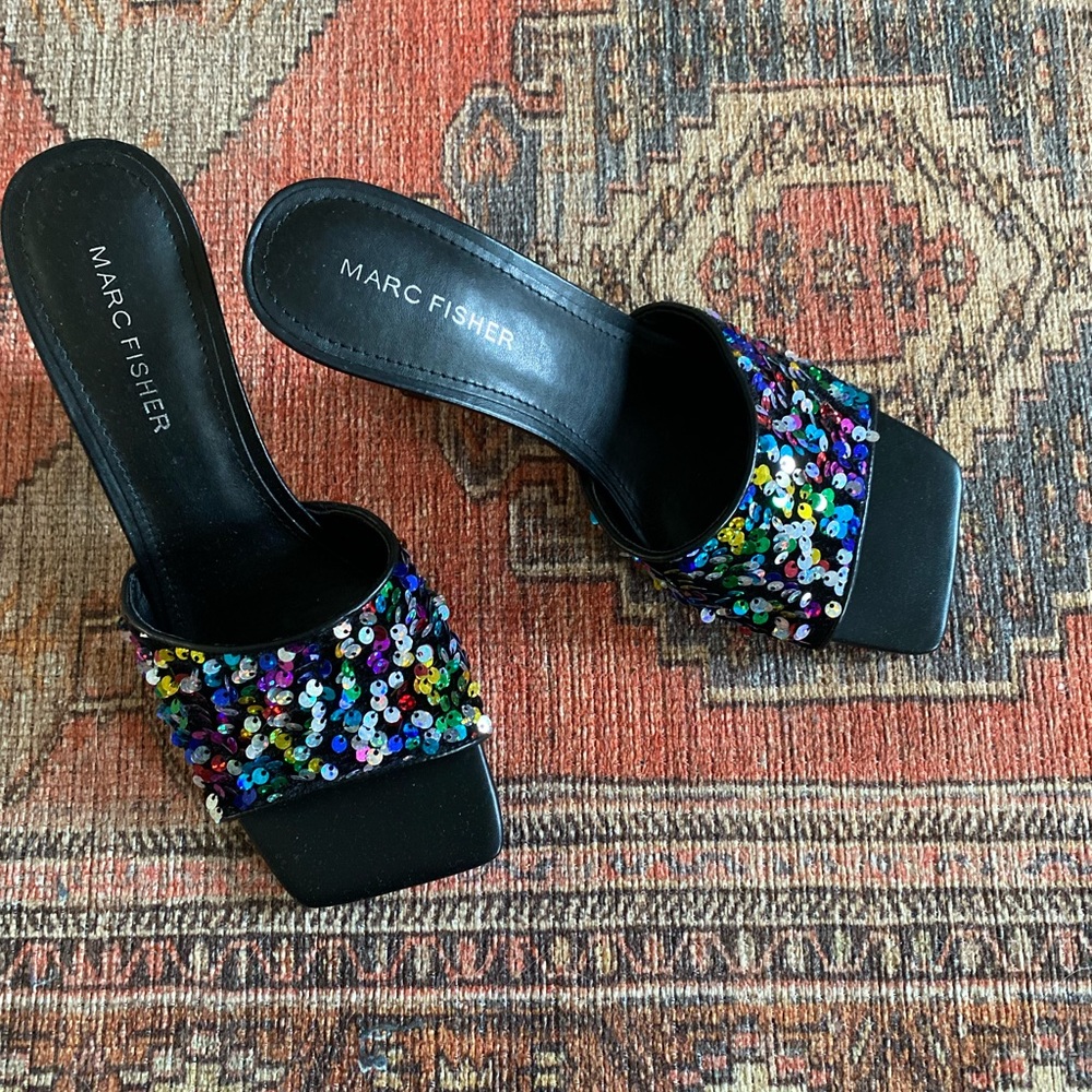 marc fisher open toe sequin heel